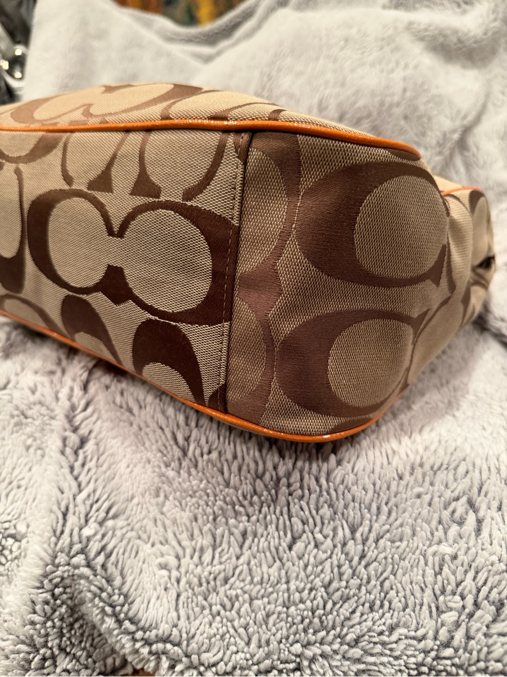 COACH Signature Stripe Convertible Hobo Bag Khaki Orange F21873 - Picture 11 of 13